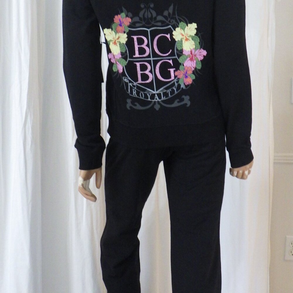 NWT BCBG sz MED, LG, XL 95% cotton PASTEL FLORAL & BLACK 2 PC TRACKSUIT